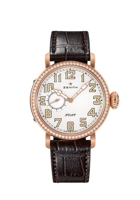 Zenith 玫瑰金鑲鑽飛行員腕錶,634,000元。